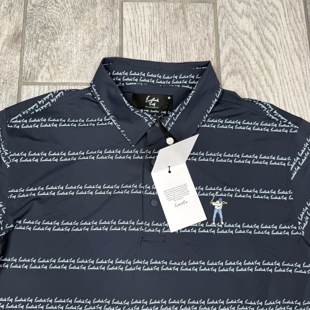 Eastside Golf Snap Placket Polo Mens M Blue Logo Aop Short Sleeve Nylon Stretch — image 6 of 8